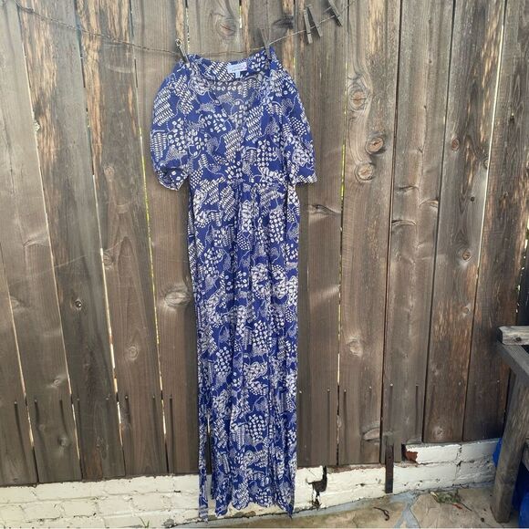 &Other Stories Cotton Blend Coffee Bean Blue Floral Maxi Dress size 0 - Picture 8 of 10